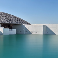 A high-definition panoramic photo of the Louvre Abu Dhabi in the United Arab Emirates