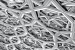 High-definition black and white photography of the geometric patterns from the interior of the dome at the Louvre Museum in Abu Dhabi, United Arab Emirates. Large-format limited edition prints of this photo are available up to 80 inches in height and framed in contemporary styles