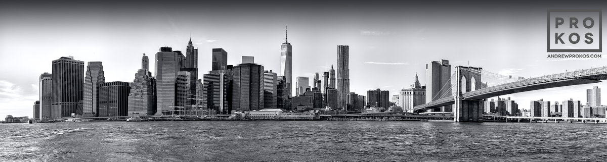 new york skyline black and white panoramic