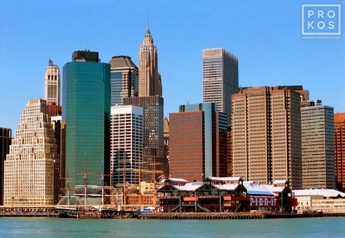 A view of Lower Manhattan and South Street Seaport, New York City