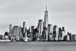 New York Skyline - A black and white long-exposure photo of the Lower Manhattan skyline and World Trade Center, New York City. Large-scale framed prints of this high-definition photo are available up to 150 inches in width.