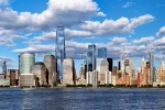 An ultra high-definition panoramic skyline of Lower Manhattan and the World Trade Center during the day, as seen from the Hudson River in New York City