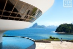 Architectural photography of the Niteroi Contemporary Art Museum (Museu de Arte Contemporanea, Niteroi) by modernist architect Oscar Niemeyer in Rio de Janeiro, Brazil. Limited edition fine art prints of this photo are available framed in various wood, metal, and acrylic styles. 