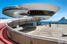 Architectural photography of the Niteroi Contemporary Art Museum (Museu de Arte Contemporanea, Niteroi) by modernist architect Oscar Niemeyer, Rio de Janeiro, Brazil. Fine art prints of this photo are available framed in various wood, metal, and acrylic styles. 