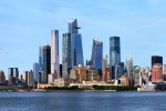 A high-definition panoramic skyline of New York City and Hudson Yards as seen from Hoboken, New Jersey during the day. Large-scale framed prints of this photo are available up to 150 inches in width. 