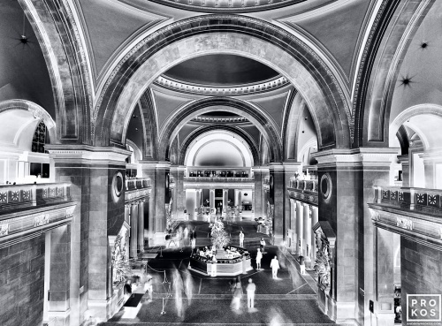 A black and white limited edition gallery photograph of the interior of the Metropolitan Museum, from Andrew's fine art series Inverted.