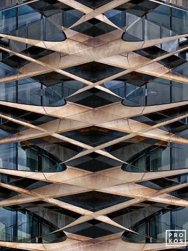 An architectural abstract photograph from the series Metropolis Abstracted, by photographer Andrew Prokos. Large-scale framed prints of this photo are available up to 80 inches in height