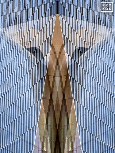 An architectural abstraction photograph from the series Metropolis Abstracted, by photographer Andrew Prokos. Large-scale framed prints of this photo are available up to 80 inches in height