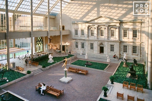 An architectural interior view of the Metropolitan Museum of Art's American Wing Courtyard by photographer Andrew Prokos