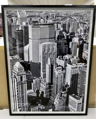 Midtown Manhattan Skyscrapers - Large-Format Black and White Cityscape Print with Black Wood Shadow Box Frame by Andrew Prokos