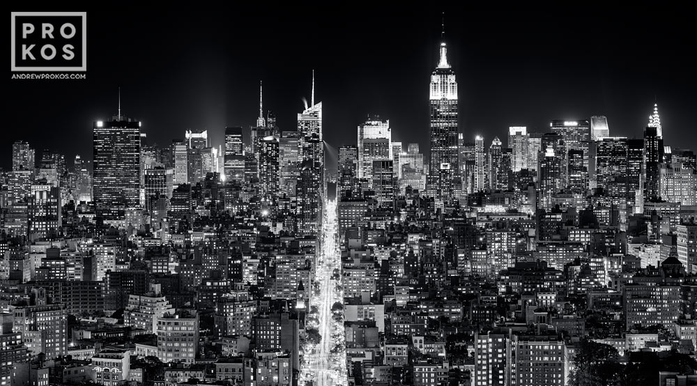 Manhattan Cityscape From Soho At Night - B&W Photography - PROKOS