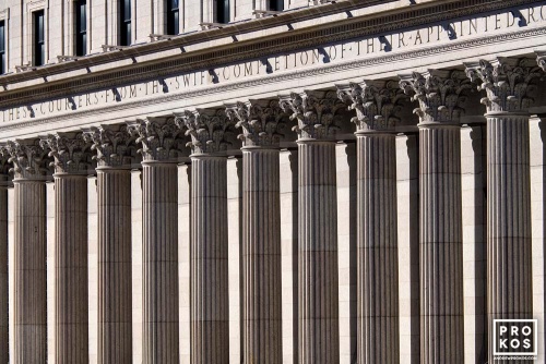 A view of the columned exterior of the Farley Building facing 8th Avenue in Manhattan, NYC by architectural photographer Andrew Prokos. Fine art prints of this photo are available framed in various styles. 