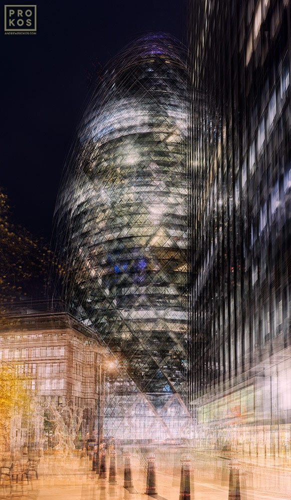The Gherkin At Night Multiple Exposure Photography Prokos