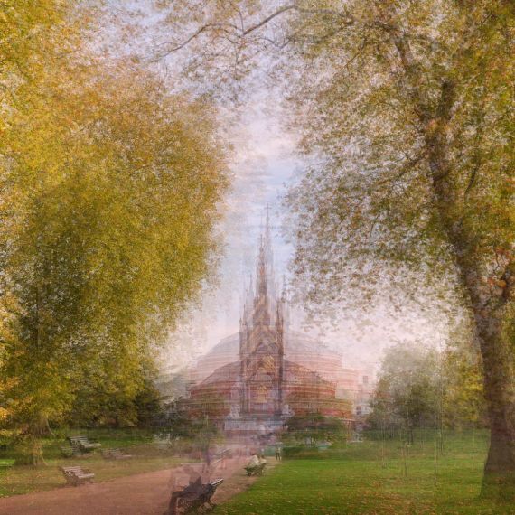 Multiple-exposure landscape photography of Kensington Gardens and the Albert Memorial in London from Andrew's photography series "Multiplicity". Composed of multiple exposures of the scene layered to form a larger impressionistic image. Limited edition fine art prints available up to 80"