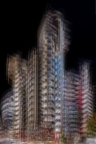 A multiple-exposure view of the Lloyd's Building in London at night, from Andrew's series "Multiplicity". Composed of multiple exposures of the scene layered to form a larger impressionistic final image. Limited edition prints of this photo are available up to 72 inches in height.