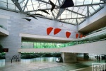 Interior photo of the National Gallery's East Building with giant suspended Calder mobile, Washington DC