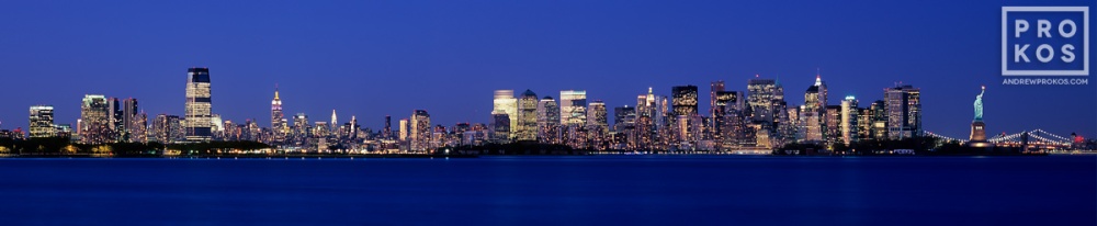 Panoramic View of New York City and Harbor at Night