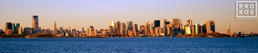 Panoramic View of New York City and Harbor at Sunset - Framed Photo by ...