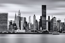 A black and white panoramic skyline of Midtown Manhattan, New York City taken with a fifteen minute long exposure time. Framed prints of this high-definition photo are available up to 96 inches in width.