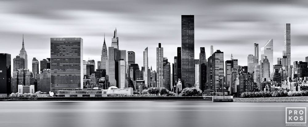 Panoramic Skyline of Midtown Manhattan - B&W Long-Exposure Photo - PROKOS