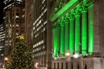 A fine art photo of the illuminated New York Stock Exchange (NYSE) at night during the Christmas holiday