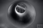 A black and white fine art photo Isamu Noguchi's cube sculpture in New York's Financial District