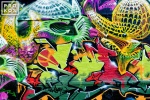 A photo of a colorful abstract street mural in Queens New York. Fine art prints of this photo are available framed in various styles. 