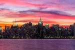 A large-format panorama of New York's skyline as seen from Brooklyn during a colorful early dusk