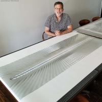 Photographer Andrew Prokos Signing a 72 Inch Large-Format Architectural Print of 'Oculus Interior #2', New York City