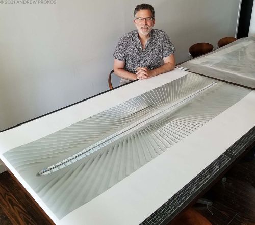 Photographer Andrew Prokos Signing a 72 Inch Large-Format Architectural Print of 'Oculus Interior #2', New York City
