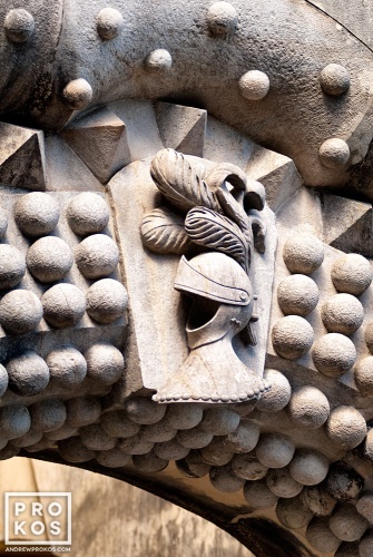 A detail from the neo-renaissance style entrance gate of the Palacio da Pena in Sintra, Portugal