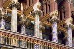 Ornate mosaic columns from Barcelona's Palau de la Musica Catalana, designed in the Catalan modernist style by the architect Lluís Domènech i Montaner. Framed fine art prints of this photo are available in various sizes.