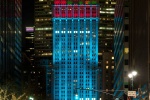 A night view of Park Avenue at and the lighted Helmsley Building in Midtown Manhattan at Christmas.