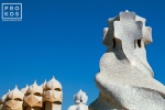 A photo of Antoni Gaudi's famous modernist chimneys on the rooftop of the Casa Mila (La Pedrera), Barcelona, Spain. Framed fine art prints of this photo are available in various sizes.