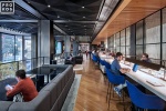 An interior view of the Balcony Lounge at Penn 1 tower, New York City. The interior architect is A+I (architecture Plus Information). Photographed by architectural photographer Andrew Prokos for Vornado Realty Trust. Fine art prints of this photo are available in various sizes.