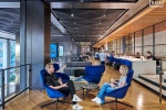 An interior view of the Balcony Lounge at Penn 1 tower, New York City. The interior architect is A+I (architecture Plus Information). Photographed by architectural photographer Andrew Prokos for Vornado Realty Trust. Fine art prints of this photo are available in various sizes.