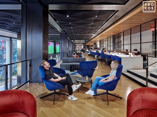 An interior view of the Balcony Lounge at Penn 1 tower, New York City. Photographed by architectural photographer Andrew Prokos for Vornado Realty Trust. Andrew is available for commercial, architectural, and advertising photo shoots worldwide.