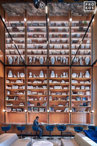 An interior view of the library at Penn 1 tower, New York City. Photographed by architectural photographer Andrew Prokos for Vornado Realty Trust. Andrew is available for commercial, advertising and architectural photo shoots worldwide.