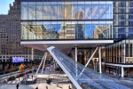An elevated view of the contemporary architecture of Penn 2 and the new entrance to Penn Station at 34th St. and 7th Ave. by MdeAS Architects, New York City by photographer Andrew Prokos. Andrew is available for commercial, advertising and architectural photo shoots worldwide.