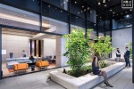An architectural interior of the sky lobby terrace at Penn 2 tower, New York City. Photographed by architectural photographer Andrew Prokos for Vornado Realty Trust. Andrew is available for commercial, architectural, and advertising photo shoots worldwide.