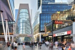 A view of Plaza 33 (Penn Plaza) and the 33rd Street entrance to Penn Station as seen during the day, New York City. Photographed by architectural photographer Andrew Prokos for Vornado / The Penn District. Andrew is available for commercial, advertising and architectural photo shoots worldwide.