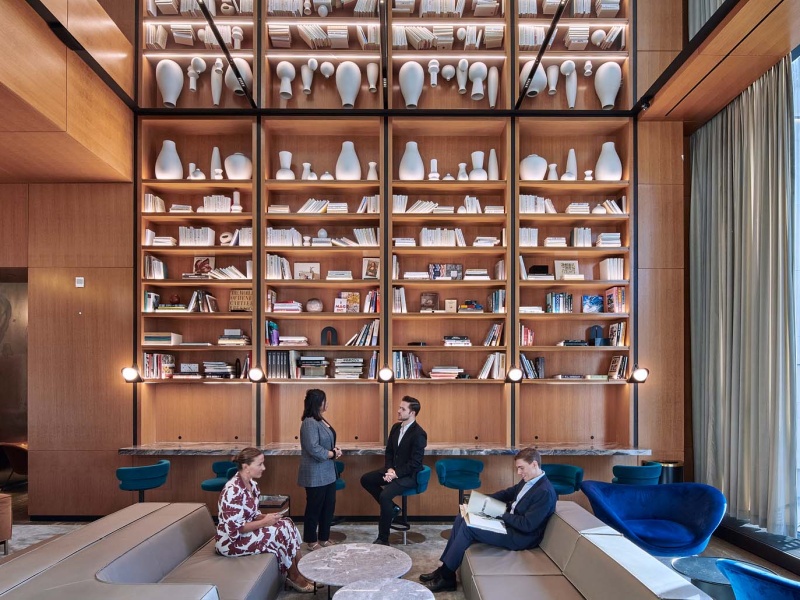 An interior view of the Library at Penn 1 photographed by architectural photographer Andrew Prokos for Vornado Realty Trust.