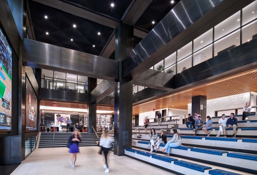 An interior view of Penn 1 and the building's Social Stairs by MdeAS Architects. Photographed by architectural photographer Andrew Prokos for Vornado Realty Trust.