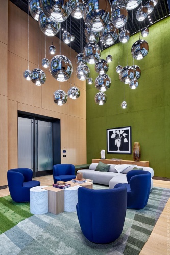 Interior view of the Green Room at Penn 2 tower in Manhattan, NYC. Photographed by architectural photographer Andrew Prokos for Vornado Realty Trust.