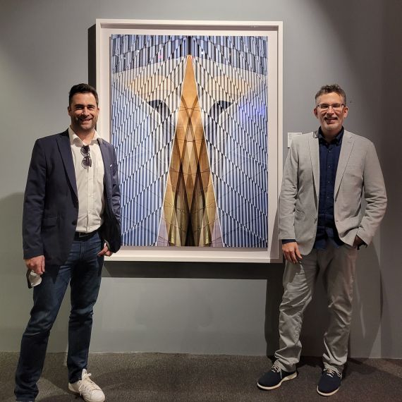 Photographers Andrew Prokos and Anthony Lamb at Prokos's solo exhibition Metropolis Abstracted