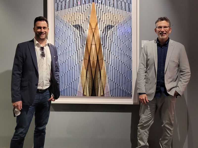 Photographers Andrew Prokos and Anthony Lamb at Prokos's solo exhibition Metropolis Abstracted