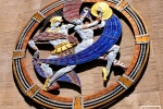 An art deco rondel representing Dance on the facade of Radio City Music Hall, New York City