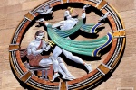 An art deco rondel representing Song on the facade of Radio City Music Hall, New York City