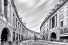 A black and white high-definition photo of Regent Street, London by fine art photographer Andrew Prokos captured in multiple two minute long exposures.