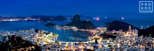 A panoramic view of Botafogo and the Sugarloaf Mount at night, Rio de Janeiro.